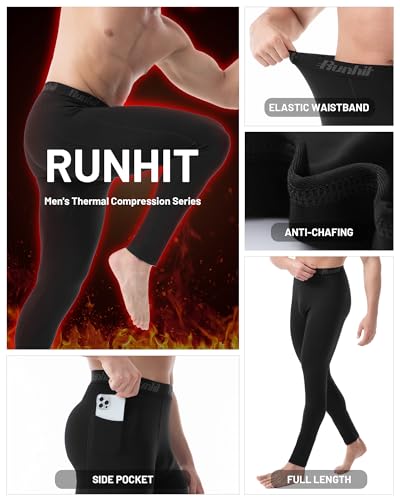 Runhit Men's Thermal Compression Pants with Pockets Base Layer for Cold Weather Wintergear Sports Running Leggings Tights4