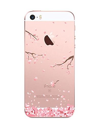 EVERMARKET(TM) iPhone SE/5/5S TPU Case, Flower Floral Beautiful Pattern Soft Rubber TPU Case Cover and 1 Stylus Pen for Apple iPhone SE and 5/5S (Sakura)