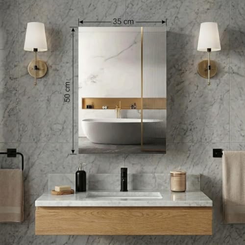 Image of Lucios Stainless Steel Bathroom Cabinet with Mirror, Wall Mounted Medicine Cabinet for Bathroom Storage, Rustproof & Waterproof Design, Adjustable Shelves (Stainless Steel, 14 * 20 inch)