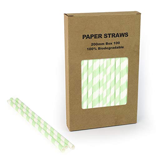 Pitillos de Papel Biodegradables Rayas Menta 100 uds miniatura 1