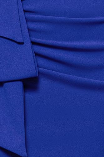 Image of Xscape Women's Off Shoulder Straight Neck Evening Gown with Foldover Cuff, Side Ruffle, Leg Slit, Fitted Formal Dress