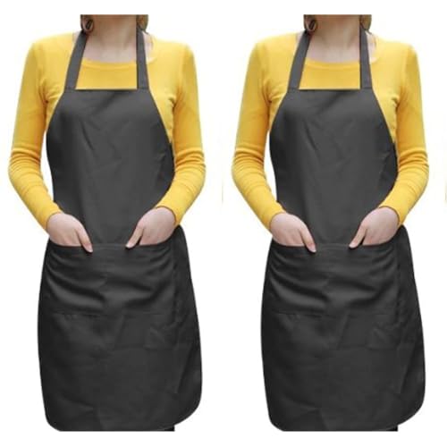 Image of AIRWILL, 100% Cotton Solid Color Aprons, Sized 65cm in Width & 80cm in Length with 2 Center Pocket, Adjustable Buckle on Top and 2 Long Ties on Both 2 Sides. Pack of 2 piece