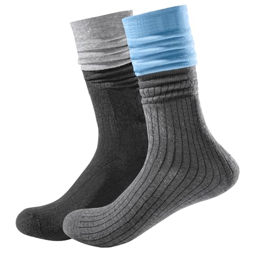 Image of 2 Pairs Soft Contrasting Long Slouchy Socks for Women Fashion,Comfy Trendy Loose Crew Cotton Socks for Women