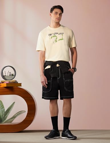 Image of Spykar Men's Oversized Round Neck Half Sleeve Solid Casual T-Shirt