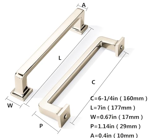 khtumeware 10 Pack Polished Nickel Cabinet Pulls, 6-1/4 Inch Hole Center Cabinet Handles Kitchen Hardware Straight Bar for Cabinets and Drawer Pulls by khtumeware - Used condition - Image 2