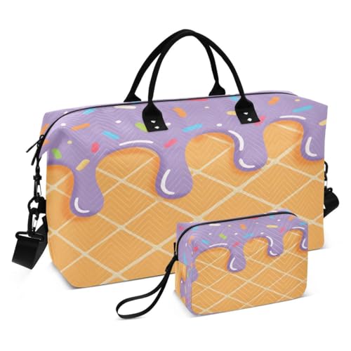Cute Funny Ice Cream Travel Duffle Bag Gym Bag Weekender Bags with Toiletry Bag Travel Trip Tote Bag