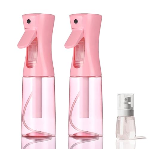 3 Pack Spray Bottles 2-Pack Continuous Spray Bottles Fine Water Mist Spray Bottles for Hair 6.8 OZ (200 ML) and 1oz 30ml Travel Spray Bottle Mister for Cleaning Hairstyling Plants Barbers Pink