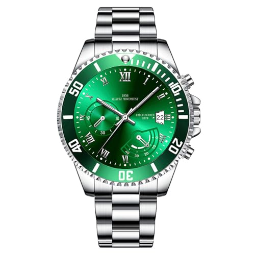 JOATVEE Reloj cronógrafo de acero inoxidable para hombre, resistente al agua, luminoso, analógico, con fecha, verde, Pulsera JOATVEE Reloj cronógrafo de acero inoxidable para hombre, resistente al agua, luminoso, analógico, con fecha, verde, Pulsera