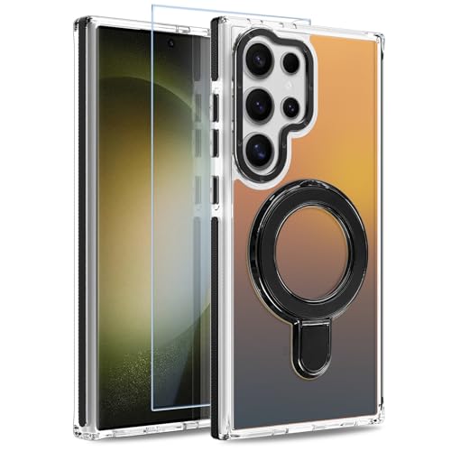 Image of Magnetic for Samsung Galaxy S23 Ultra Case with Stand [Compatible with Magsafe] [Cute Fluorescent Design] [1 Screen Protector] Slim Translucent Matte Case for Galaxy S23 Ultra 6.8 inch, Black