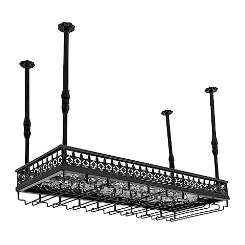 NIENIEE Ceiling Wine Glass Rack - Hanging Wine Rack with Glass Holder - 13.78-21.65 in Height Adjustable - Maximum Load 110.23 lbs - Stemware Hanger Rack Metal Bar Floating Shelf for Bar Kitchen Cover