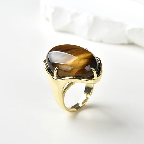 Natural Stone Adjustable Finger Rings Semi Precious Oval Shaped Gemstone Jewelry For Women Anniversary Birthday Wedding Gift3