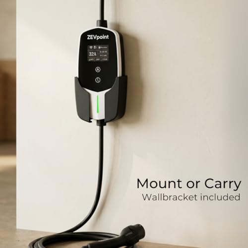 Image of Zevpoint 7.5 kW EV Charger | Carry Bag + Wall Bracket + CEE Socket | 32A, Waterproof | 5m Length, 3 inch Display | Adjustable Power | Auto Cut, Overload & Earthing Protection (Dash 2.0)