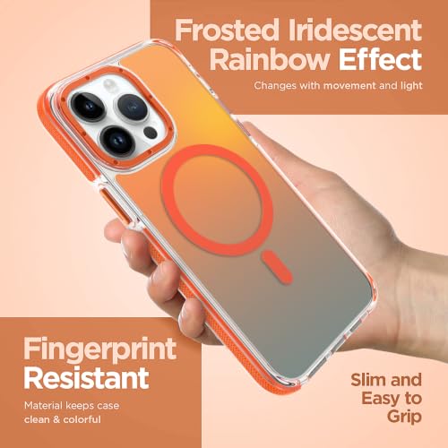 Image of Magnetic Case for iPhone 13 Pro [Compatible with Magsafe] [Cute Fashion Fluorescent Design] [1 Screen Protector] Slim Translucent Matte Case for iPhone 13 Pro 6.1 inch 2021, Orange
