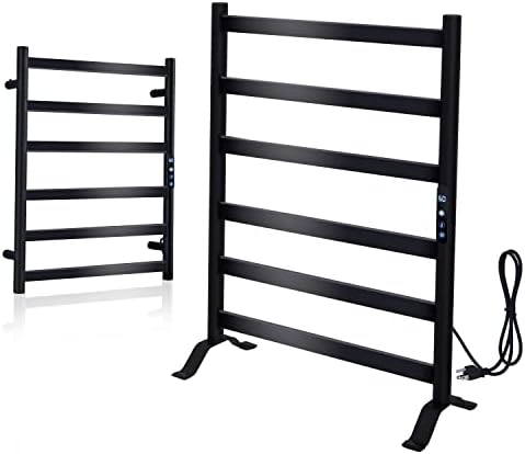UNIQUE PLUS LIFE Heated Towel Rack, 6 Bar Freestanding & Wall Mounted Electric Towel Warmer Rack for Bathroom with Built-in Timer and LED Indicator, Plug-in Stainless Steel Heated Drying Rack