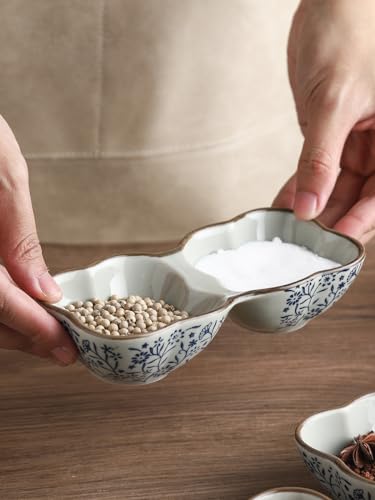 ULTRAWAVE Snack Plate Two-compartment Double-deep Plate Ceramic Side Dish Household Seasoning Dipped in Vinegar and Soy Sauce Dish Appetizer Plates
