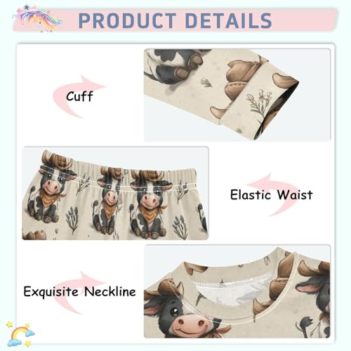 Pajama Sets Long Sleeve Cow Wearing Cowboy Hat Pattern Soft Comfy Sleepwear 2 Piece PJS 3-8T4
