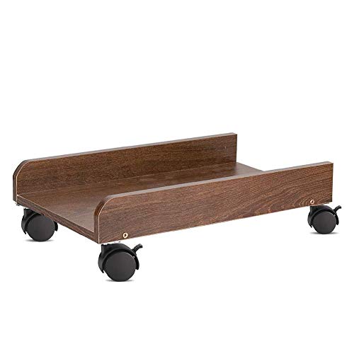 Liitrton Mobile CPU Stand with Locking Caster Wheels Wooden Computer Tower Stand Desktop Rolling PC Stand (No Rear Protection, Brown)
