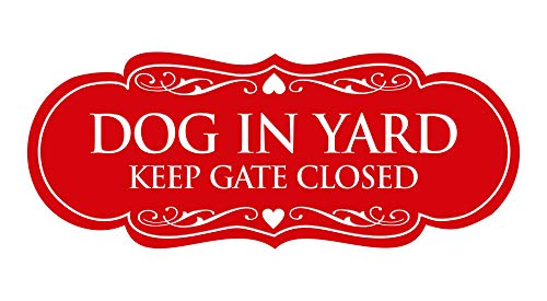 Signs ByLITA Designer Dog in Yard Keep Gate Closed Wall or Door Sign - Easy to Install | Durable Dog Safety Signs (Red) - Small 1 Pack