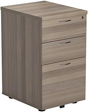 Office Hippo Heavy Duty Pedestal Filing Cabinet, File Cabinet, Office Cabinet with Anti-Tilt Mechanism, Lockable Filing Cabinet, Versatile Under Desk Office Storage - Grey Oak, 3 Drawer