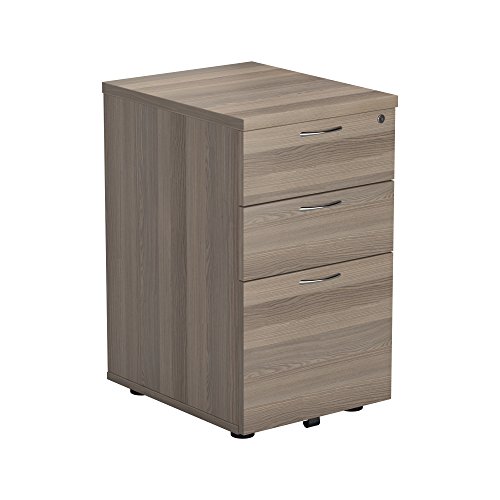 Image of Office Hippo Heavy Duty Pedestal Filing Cabinet, File Cabinet, Office Cabinet with Anti-Tilt Mechanism, Lockable Filing Cabinet, Versatile Under Desk Office Storage - Grey Oak, 3 Drawer