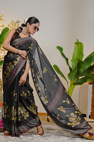 Image of MIRCHI FASHION Saree for Woman | Chiffon Floral Printed Breathable Occasional Sari with Blouse