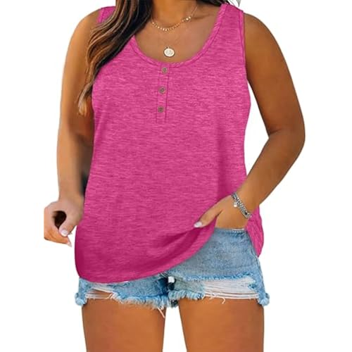 Womens Plus Size Tank Tops Summer Button Down Henley Shirts Sleeveless Tops