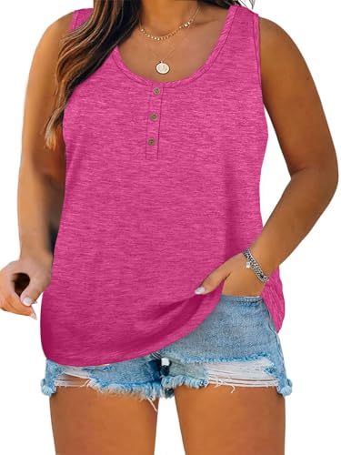 Womens Plus Size Tank Tops Summer Sleeveless Henley T-Shirts Tops Casual Button Down Tunics Shirts