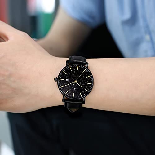 BUREI Ultra Mince Minimaliste Montre Homme Calendrier Chic fenêtre Moderne Simple Grand Cadran Bracelet en Cuir, Marron Argent Blanc, Sangle, Or Noir, Sangle – vue 4