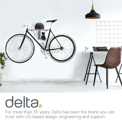 Image of Delta Cycle & Home 2 Bike Rack Garage - Foldable Bicycle Wall Mount Hanger with Storage Shelf Holds Up to 65 lbs - Horizontal Wall Bike Rack for Road, MTB, and Hybrid Bicycles