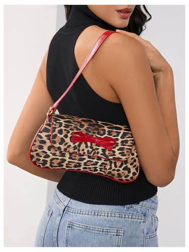 MakeMeChic Women's Cheetah Print Purse Faux Leather Leopard Bow Y2K Flap Shoulder Bag2