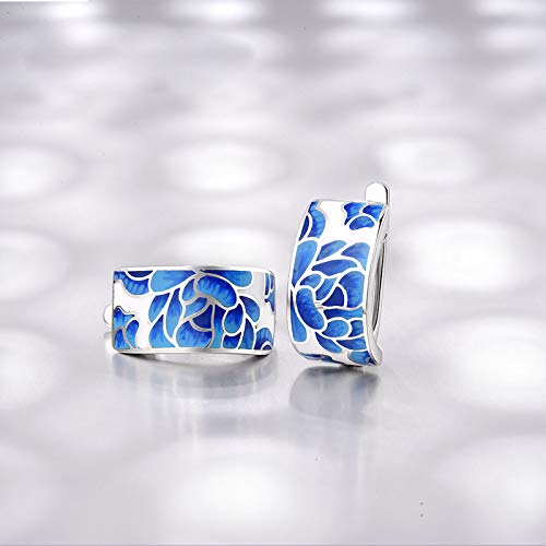 Santuzza Lotus Earrings 925 Sterling Silver Blue Enamel Flower Dangle Earrings For Women #TOP4