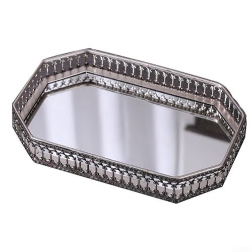 Bandeja de tocador de cristal y metal con patrón vintage para decoración elegante del hogar y cafetería (A)