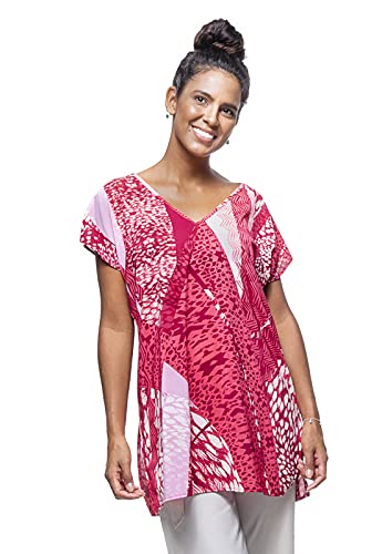 Blusa Túnica Saída de Praia Decote V Estampada Cor:Vermelho;Tamanho:G