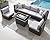 RADIATA PE Wicker Patio Furniture Set Sectional High Back Large Size Sofa Sets with Propane Fire Pit Table 55000 BTU Balcony Rattan Lounge Conversation Sets for Outdoor (7 Pieces,Light Gray)