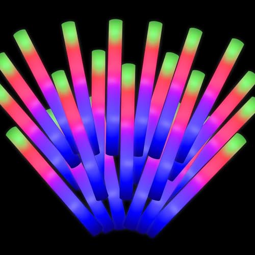 DkevEu 30Pcs Foam Glow Sticks Bulk Long Lasting Flashing Light up Foam Sticks Glow in The Dark Party Favors for Wedding Birthday Concert Parties Camping Sporting Events