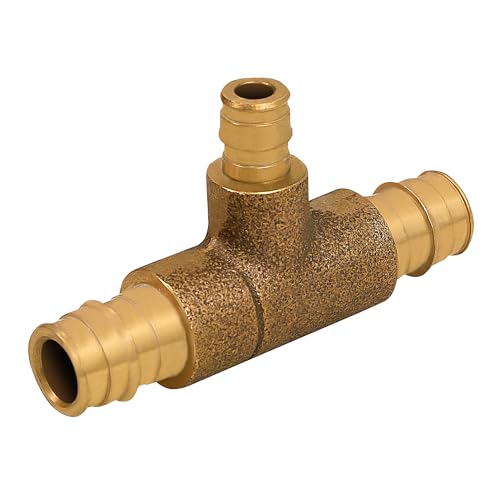 Midline Valve PEX A Monoflow Tee Pipe Fitting for Hydronic Heating Applications; 3/4 in. x 3/4 in. x 1/2 in. Pex A Connections; Brass