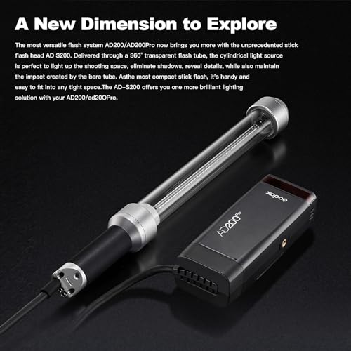 Image of Godox AD-S200 Stick Flash Head for AD200 /AD200Pro,Portable Handheld Stick Flash Head with 360 Transparent Flash Tube for Studio or Outdoor Photography Lighting