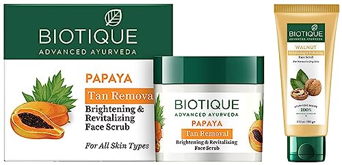Image of Biotique Bio Papaya Revitalizing Tan Removal Scrub, 75g & Biotique Bio Walnut Purifying and Polishing Scrub, 100g