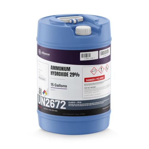 Ammonium Hydroxide 29% - ACS Reagent Grade - 15 Gallon Drum - 29% Ammonia - Uses: Cleaning Agent, Fertilizer, Plastics, Rubber - Made in America - Alliance Chemical