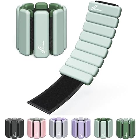 Sportneer Wrist Weights - 1 Pair (1 lb/2 lb Each) | Adjustable Wearable Weights Silicone Wrist Bangles for Women | Yoga, Dance, Barre, Pilates, Zumba, Swimming, Cardio, Aerobics, Gym (Cool Matcha, 2 LBS x 2) Cover