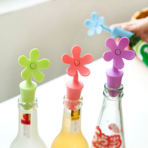 Honbay Multi-Purpose Silicone Wine Stopper Sunflower Shape Wine Bottle Stopper Perfect For Wine Champagne Beverage Beer And So On (4 Pcs Set) #TOP3