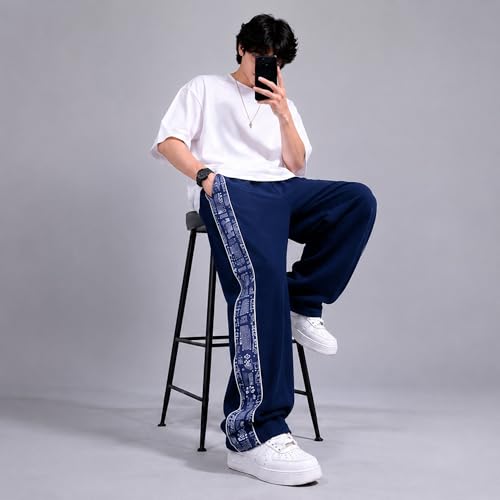Image of Men Baggy Printed Track Pant | Loose Fit Casual Lower for Men | Everyday Wear