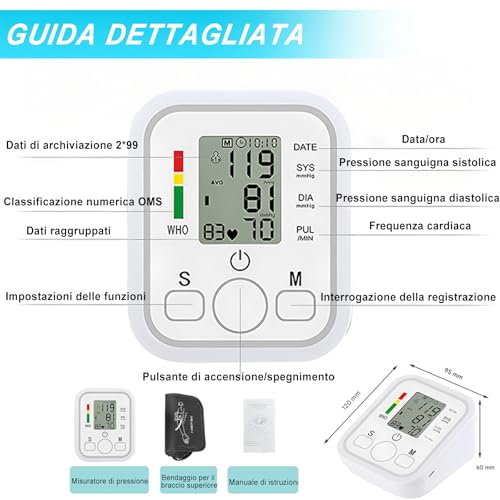 Misuratore Di Pressione Da Braccio, Sfigmomanometro Digitale Automatico, Macchinetta Pressione Arteriosa, Rilevazione Aritmia, Accurato Monitoraggio Domestico Dell'ipertensione - 7
