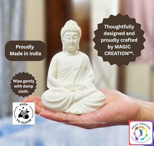 Image of White Buddha Idol 5 Inch | Peaceful Sitting Buddha Statue for Home Decor & Office | Premium Polyresin | Meditation Room, Office Table, Hall Showcase & Festive Gifting