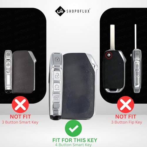 Image of SHOPOFLUX Metal Key Cover Compatible with Kia Seltos 2024 2023 Facelift HTX | Carens Clavis X Line | Sonet Facelift 4 Button Smart Key