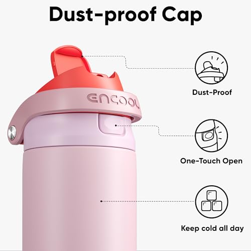ENCOOL Leakproof Insulated Water Bottle with Straw Dual-Sip Water Bottle Bag-Safe Design for Work, Commute & Gym – Keeps Drinks Cold All Day, 24 oz, Lychee Pink — view 2