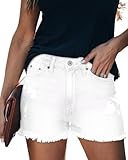 ZOLUCKY Shorts for Women Denim Mid Rise Shorts Distressed Frayed Raw Hem Casual White Shorts for Summer White L
