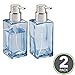 mDesign Glass Refillable Foaming Hand Soap Dispenser Modern Square Pump Bottle for Bathroom Vanities or Kitchen Sink, Countertops - 2 Pack - Navy Blue/Brushed