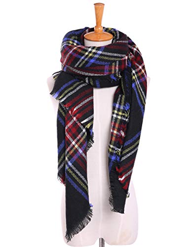Bess Bridal Women's Plaid Blanket Winter Scarf Warm Cozy Tartan Wrap Oversized Shawl Cape