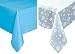 Snowflakes Plastic Tablecover Set - One Clear Tablecloth Clear Snowflakes Table Cover and One Solid Light Blue Plastic Tablecloth.